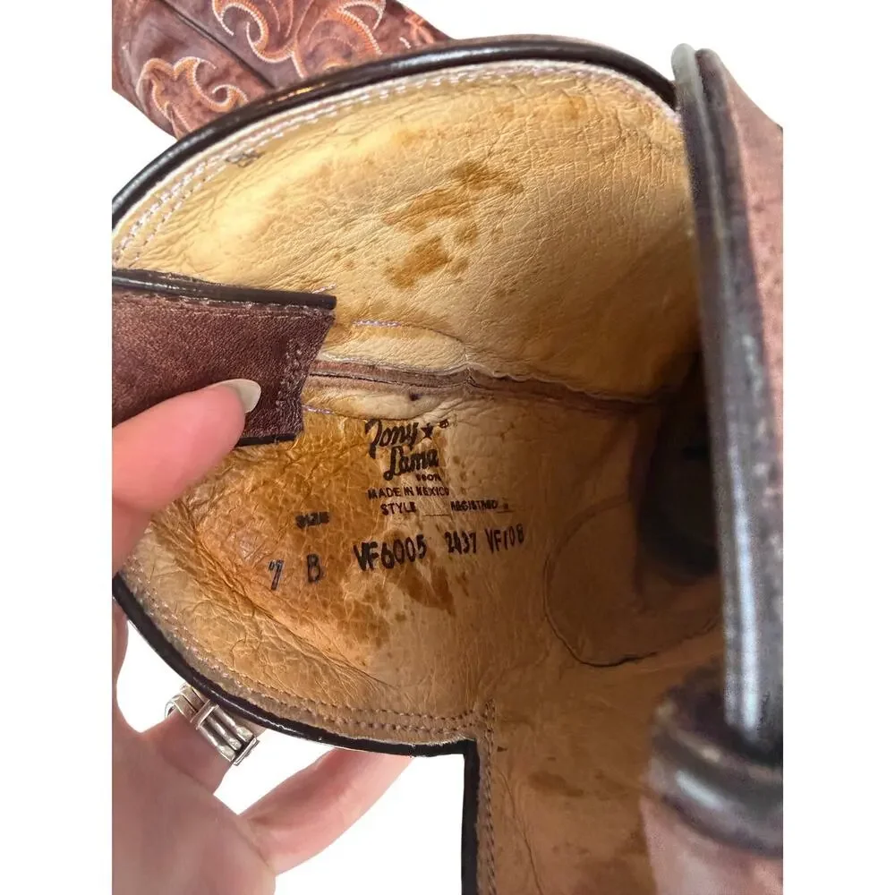 Tony Lama VF6005 Women's Clay Santa Fe Leather Cowboy Boots Size 7 B Snip Toe